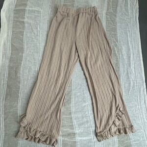 SHEIN Pants Girls 10Y Tan Cable Knit Ruffle Hem Elastic Waist Loungewear